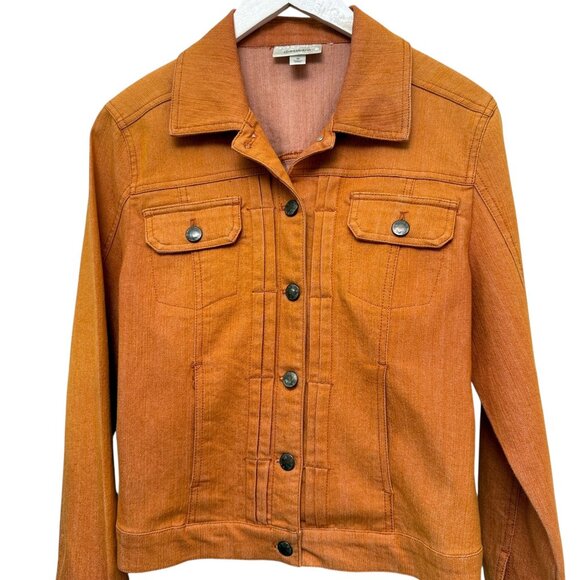 Dressbarn Jean Jacket Medium Orange Stretch Denim Casual Womens Autumn - Picture 1 of 10